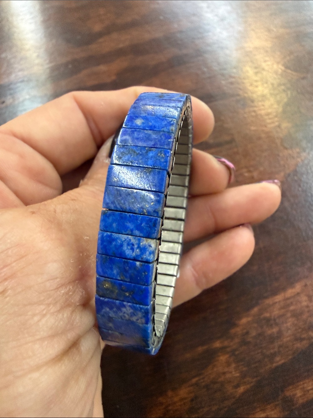 VTG 70's Blue Lapis stones on metal Stretch Bracelet